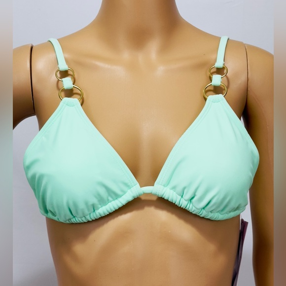 Wild fable Mint Green Triangle Bikini Top Gold Ring Accents on Shoulder … - Picture 3 of 10